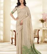 Cream Cotton party wear saree with blouse