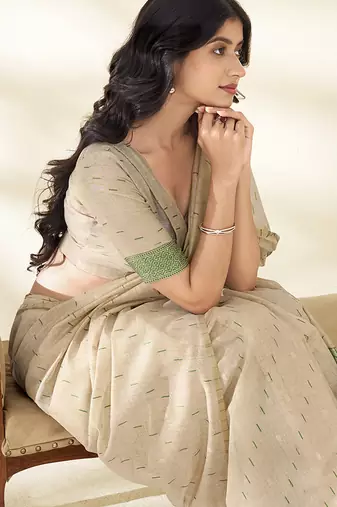 cream printed cotton saree with designer pallu