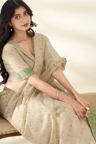 cream printed cotton saree with designer pallu