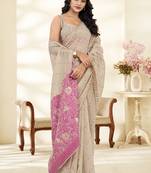 Cream Cotton party wear saree with blouse