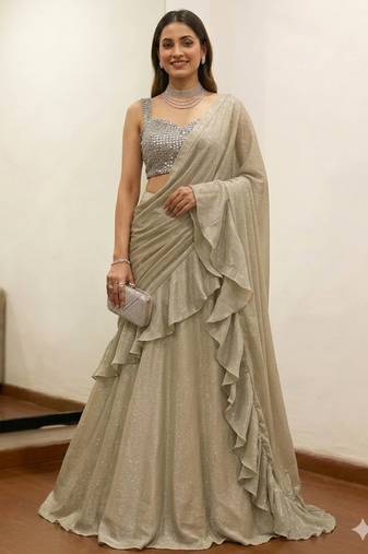 beige bridesmaid lehenga with sweetheart neck blouse