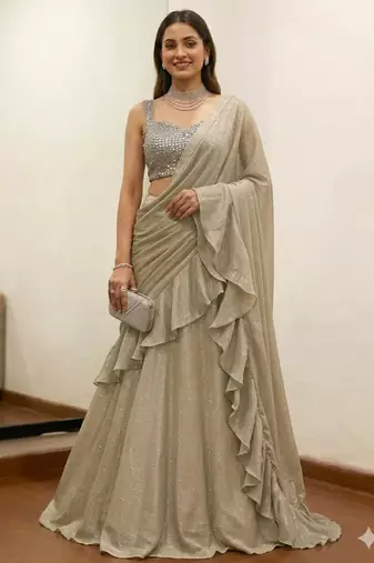 beige bridesmaid lehenga with sweetheart neck blouse