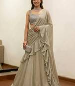 beige bridesmaid lehenga with sweetheart neck blouse