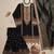 Black silk blend embroidered sharara set