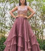 pink Circular Lehenga with Sequin work V Neck Blouse