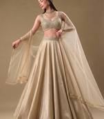 beige wedding lehenga with sequin work sweetheart neck blouse