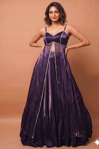 purple anarkali lehenga with sweetheart neck blouse