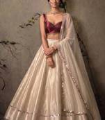 beige wedding lehenga with sweetheart neck blouse
