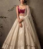 Cream with Sequins border Circuler Lehenga with Scoop Neck Blouse