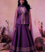 purple lace work traditional lehenga with deep v neck long blouse