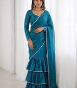 Blue Mermaid Cut  Lehenga with V Neck Blouse