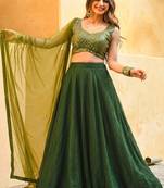 green sequins work partywear lehenga with sweetheart neck blouse