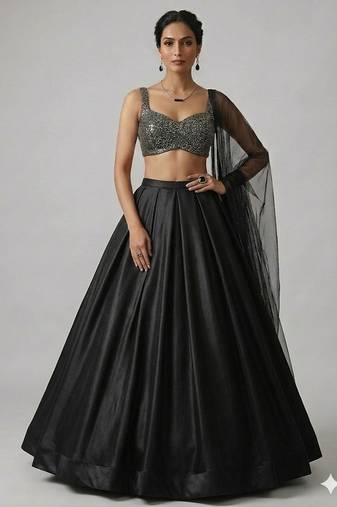 black partywear lehenga with sweetheart neck blouse