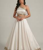 White Lace Work Circular Lehenga with One Shoulder Neck Blouse