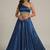 Blue Lace Work Circular Lehenga with One Shoulder Neck Blouse