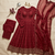 Red silk blend embroidered gown set