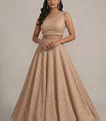 beige lurex bridesmaid lehenga with one shoulder neck blouse