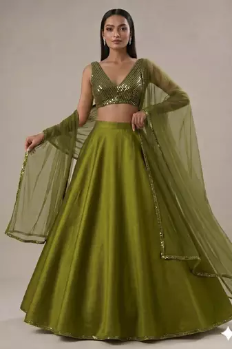 green bridesmaid lehenga with v neck blouse