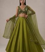 Green Circular Lehenga with V Neck Blouse