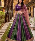purple and green kali traditional kali lehenga with lace work
