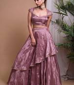 pink draped partywear lehenga with sweetheart neck blouse