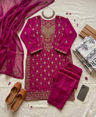 Rani pink faux georgette embroidered trouser set 5