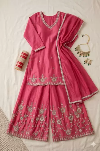 Magenta silk blend  palazzo set