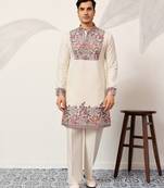 White viscose silk multi color thread with sequence embroidered work kurta bottom