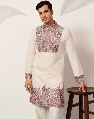 White viscose silk multi color thread with sequence embroidered work kurta bottom 3