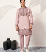 Dusty pink viscose silk multi color thread with sequence embroidered work kurta bottom