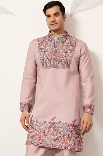 Dusty pink viscose silk multi color thread with sequence embroidered work kurta bottom
