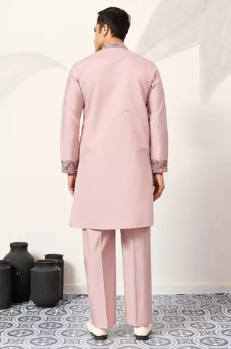 Dusty pink viscose silk multi color thread with sequence embroidered work kurta bottom