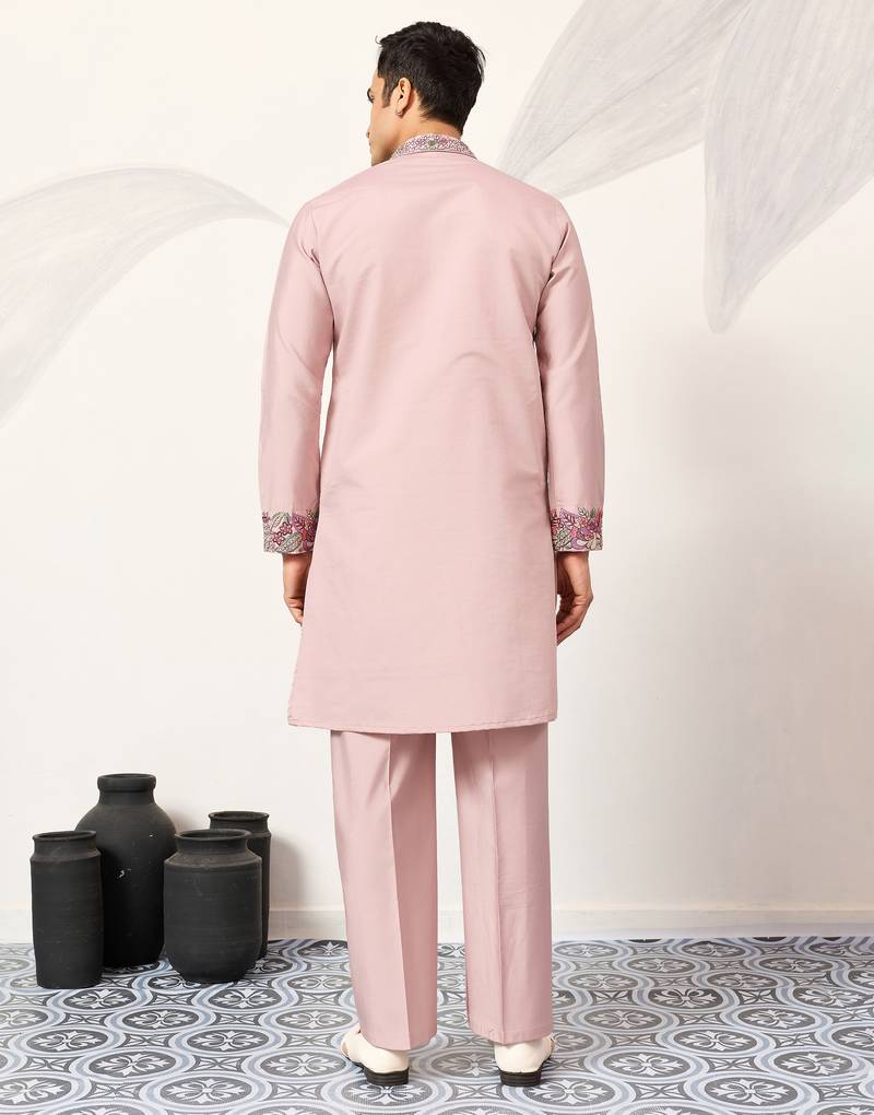 Dusty pink viscose silk multi color thread with sequence embroidered work kurta bottom