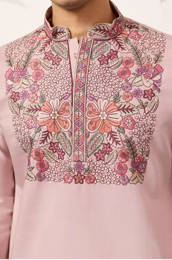 Dusty pink viscose silk multi color thread with sequence embroidered work kurta bottom