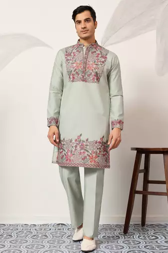 Pistachio viscose silk multi color thread with sequence embroidered work kurta bottom