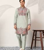 Pistachio viscose silk multi color thread with sequence embroidered work kurta bottom