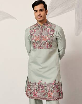 Pistachio viscose silk multi color thread with sequence embroidered work kurta bottom 3