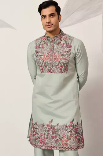 Pistachio viscose silk multi color thread with sequence embroidered work kurta bottom