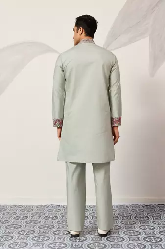 Pistachio viscose silk multi color thread with sequence embroidered work kurta bottom