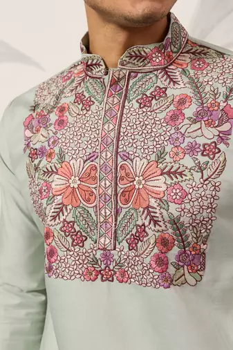 Pistachio viscose silk multi color thread with sequence embroidered work kurta bottom
