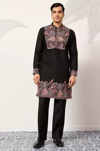 Black viscose silk multi color thread with sequence embroidered work kurta bottom