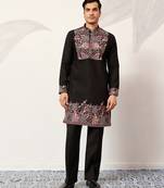 Black viscose silk multi color thread with sequence embroidered work kurta bottom