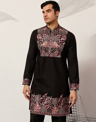 Black viscose silk multi color thread with sequence embroidered work kurta bottom 3