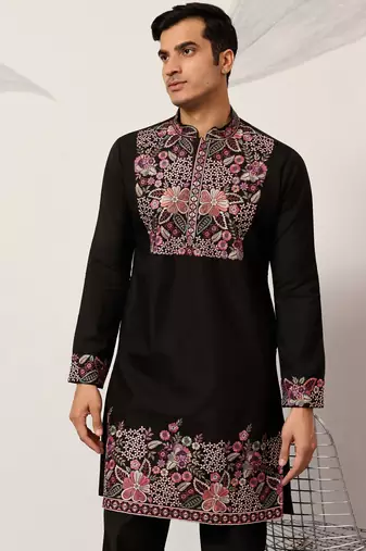 Black viscose silk multi color thread with sequence embroidered work kurta bottom