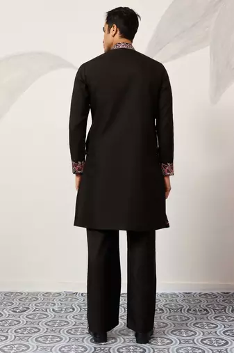 Black viscose silk multi color thread with sequence embroidered work kurta bottom