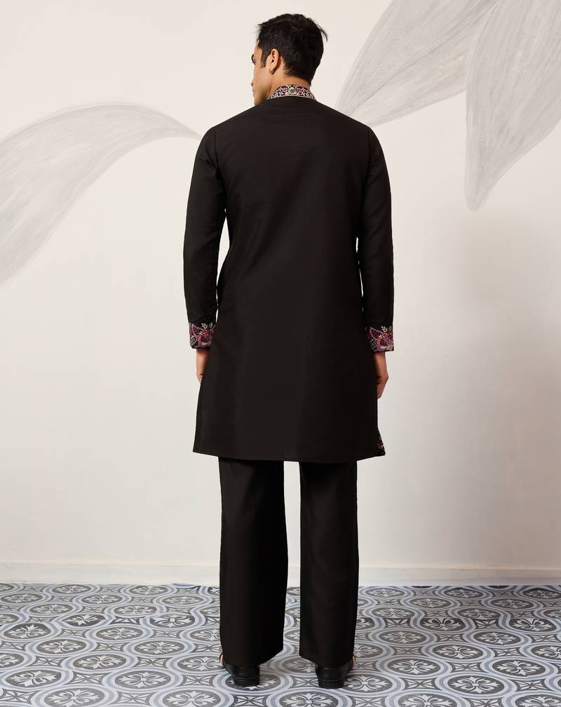 Black viscose silk multi color thread with sequence embroidered work kurta bottom