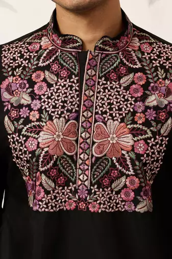 Black viscose silk multi color thread with sequence embroidered work kurta bottom