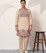Beige viscose silk multi color thread with sequence embroidered work kurta bottom