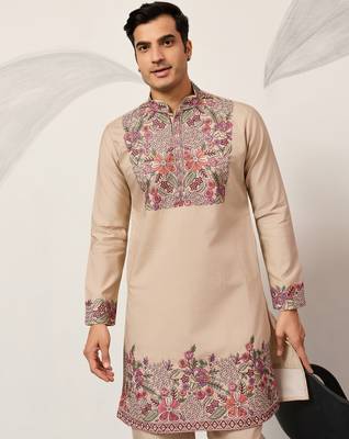 Beige viscose silk multi color thread with sequence embroidered work kurta bottom 3