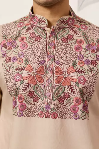 Beige viscose silk multi color thread with sequence embroidered work kurta bottom